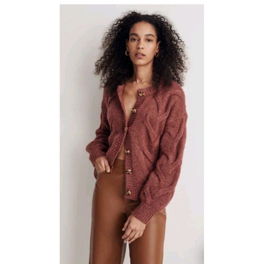 Madewell Ashmont Cable Knit Cardigan Sweater Small Wool Blend Relaxed Oversized